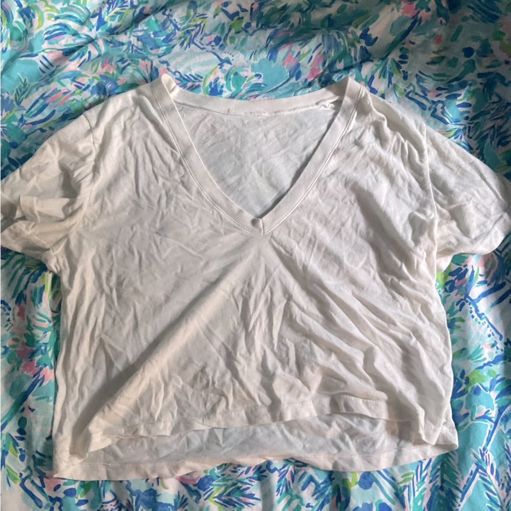 Brandy Melville, white crop V-neck top